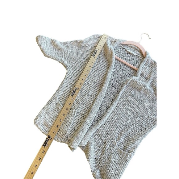 EILEEN FISHER Size P Small Cardigan Sweater Beige Crochet Open Front Pockets - Picture 9 of 12